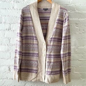 Eddie Bauer Womens Fair Isle Print Cardigan Sweater Cozy Knit Layers Nordic Sz L